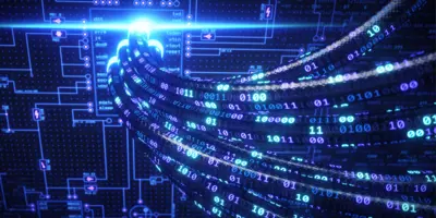 Digital graphic of electronics blueprint with data cables connected