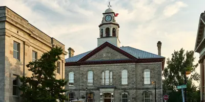 Front of Town Hall building in early evening